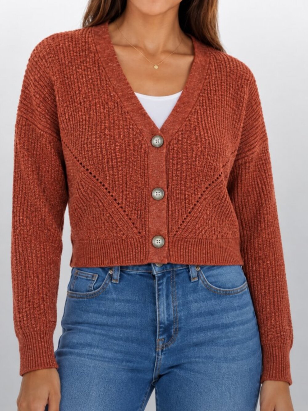 Pink Rose Rust Cropped Button Front Cardigan Size Medium